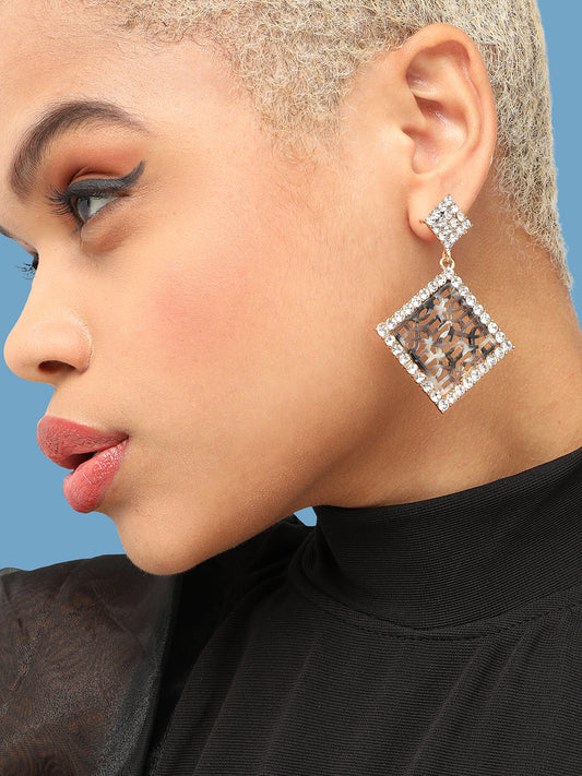 GOLD PLATED PARTY DESIGNER STONE DROP EARRING FOR WOMEN