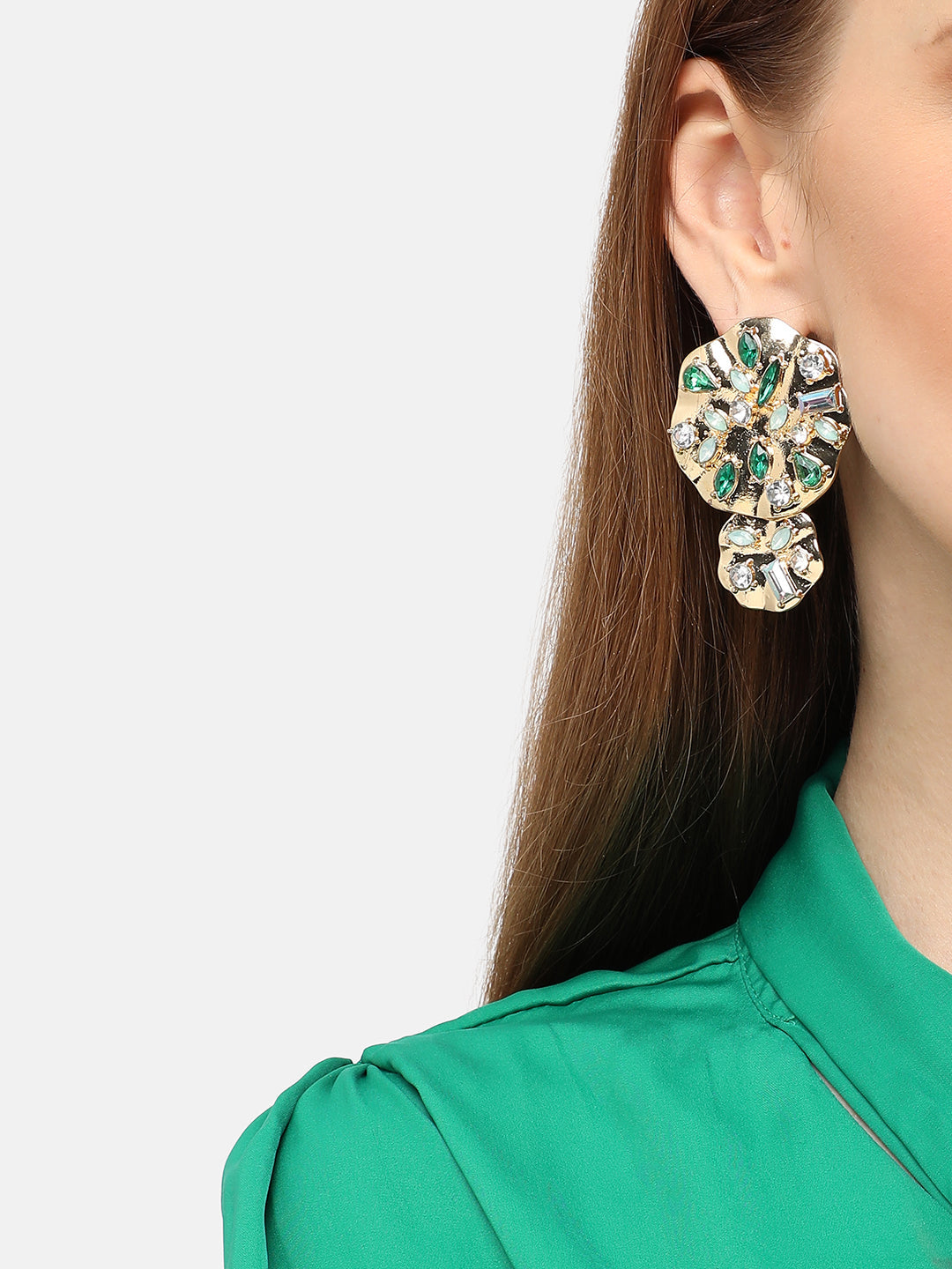 GOLD PLATED PARTY DESIGNER STONE DROP EARRING FOR WOMEN