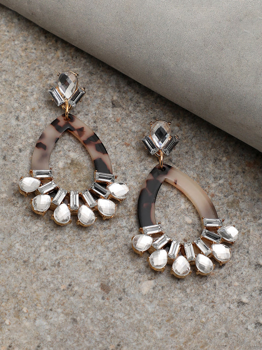 GOLD PLATED PARTY DESIGNER STONE DROP EARRING FOR WOMEN