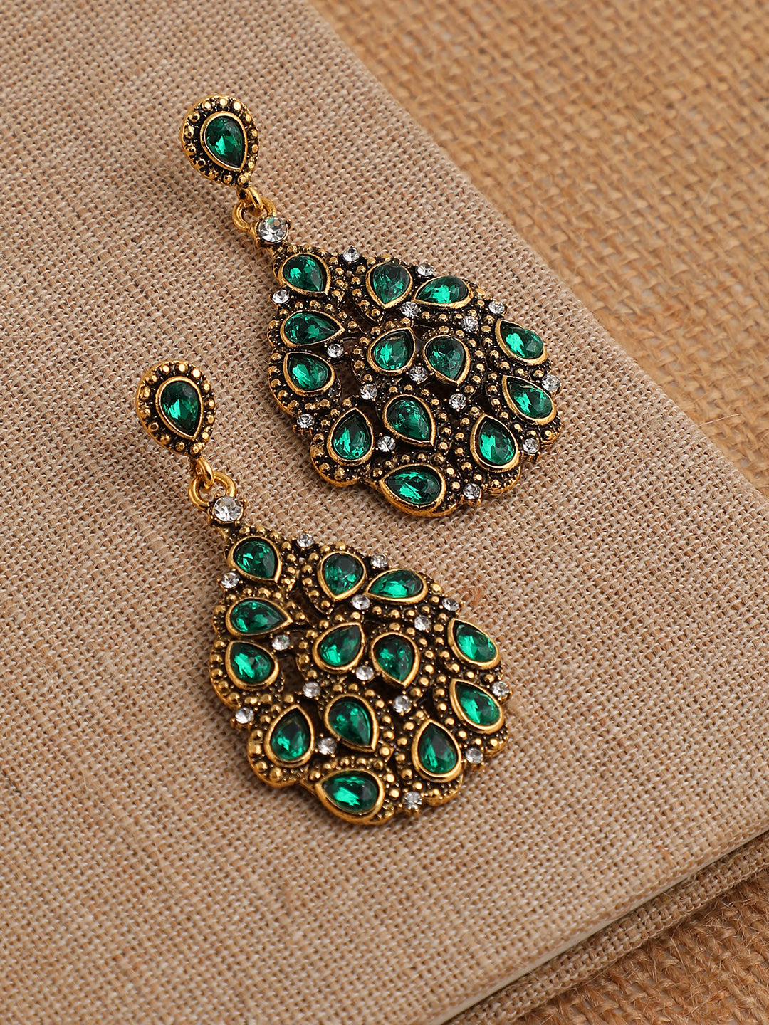 GOLD PLATED PARTY DESIGNER STONE DROP EARRING FOR WOMEN