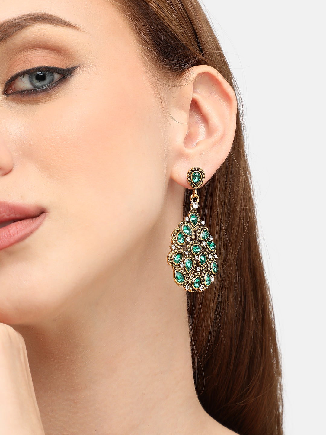 GOLD PLATED PARTY DESIGNER STONE DROP EARRING FOR WOMEN