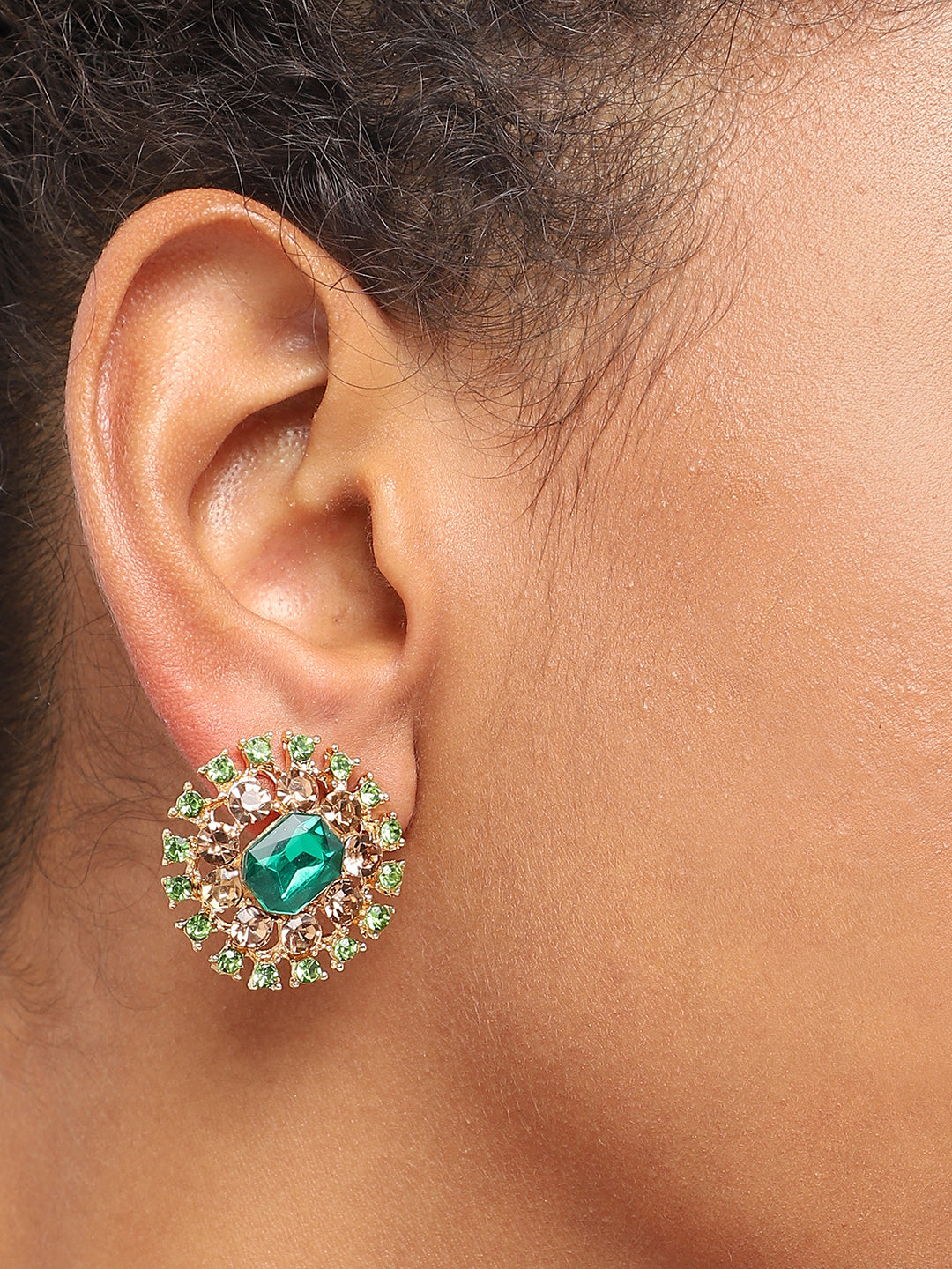 GOLD PLATED PARTY DESIGNER STONE STUD FOR WOMEN