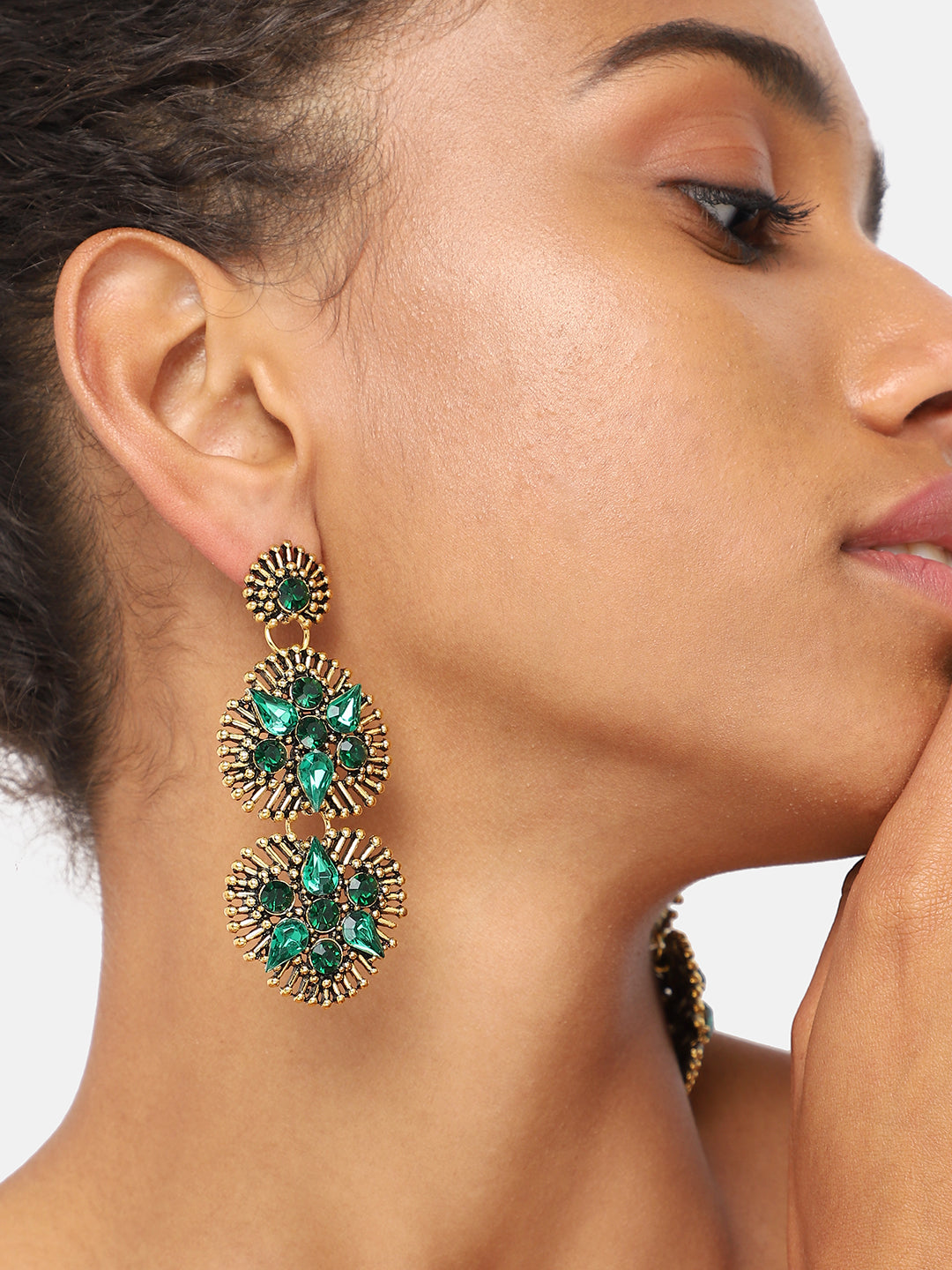 GOLD PLATED PARTY DESIGNER STONE DROP EARRING FOR WOMEN