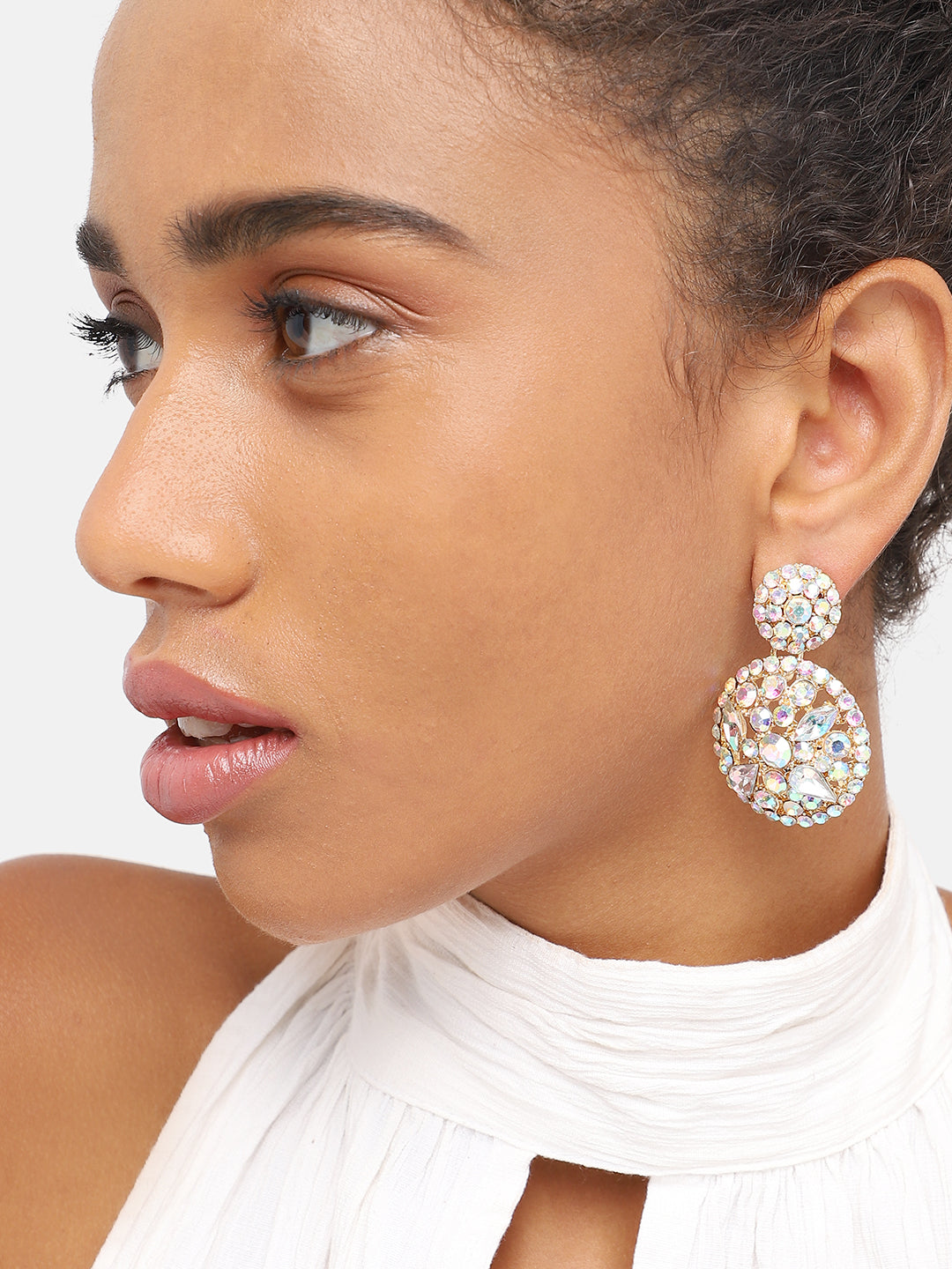 GOLD PLATED PARTY DESIGNER STONE DROP EARRING FOR WOMEN