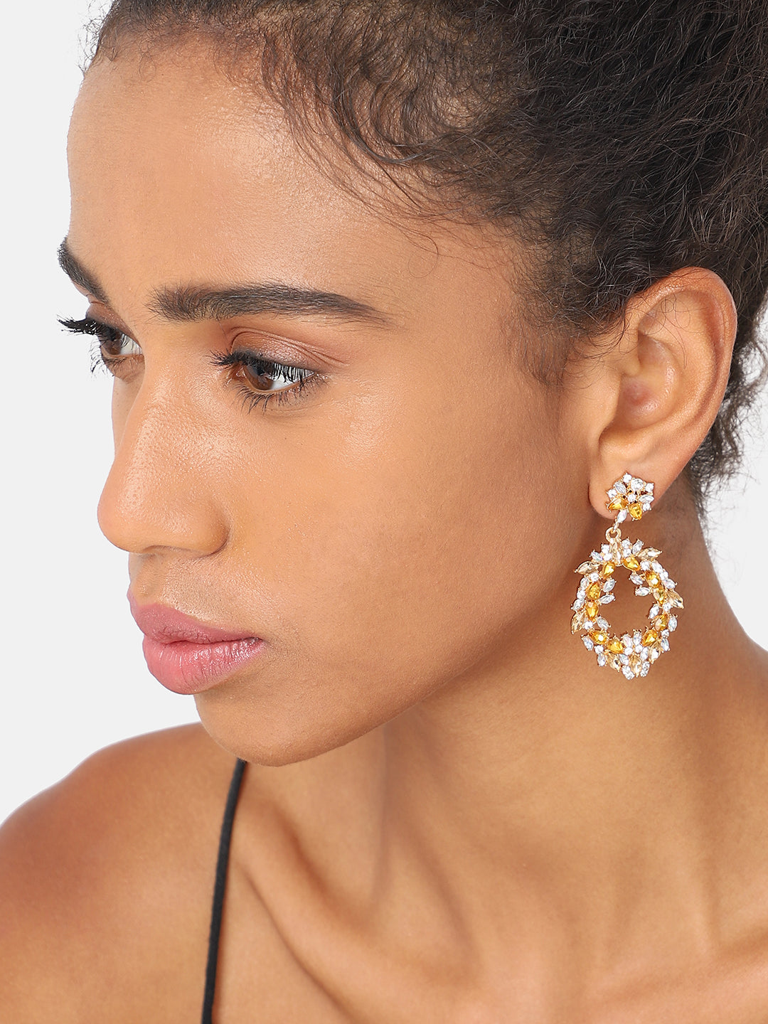 GOLD PLATED PARTY DESIGNER STONE DROP EARRING FOR WOMEN