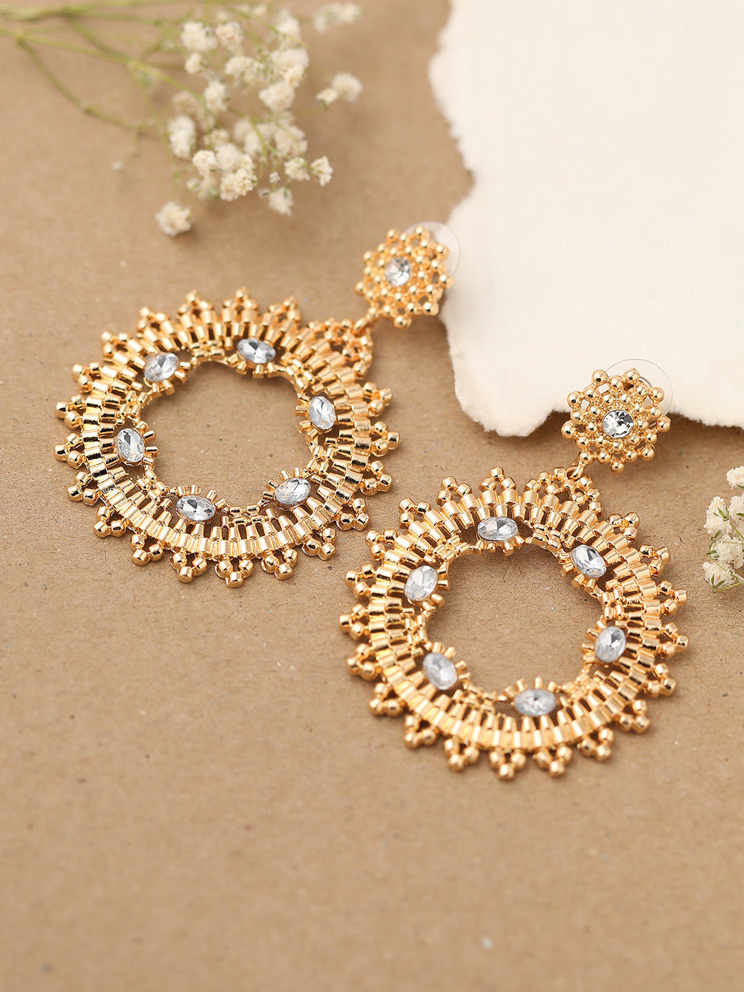 GOLD PLATED PARTY DESIGNER STONE DROP EARRING FOR WOMEN