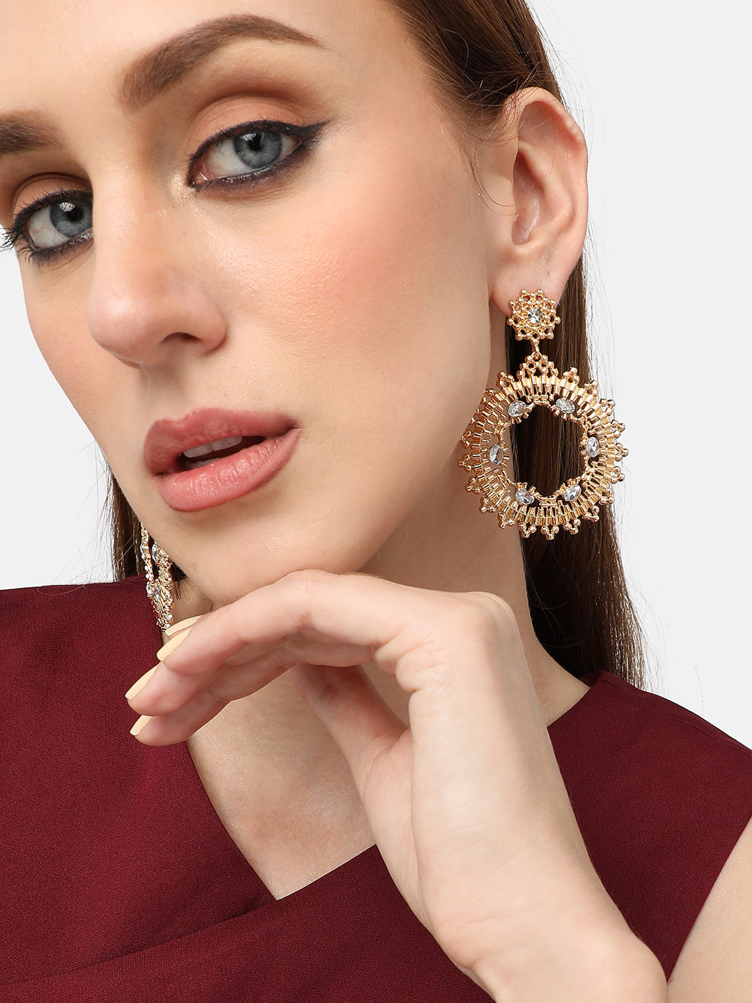 GOLD PLATED PARTY DESIGNER STONE DROP EARRING FOR WOMEN
