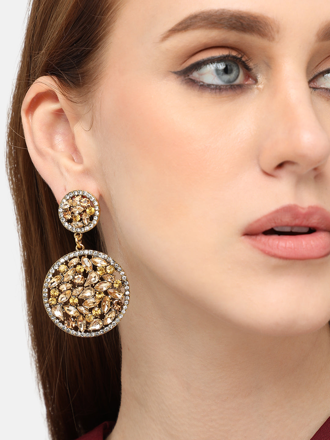 GOLD PLATED PARTY DESIGNER STONE DROP EARRING FOR WOMEN