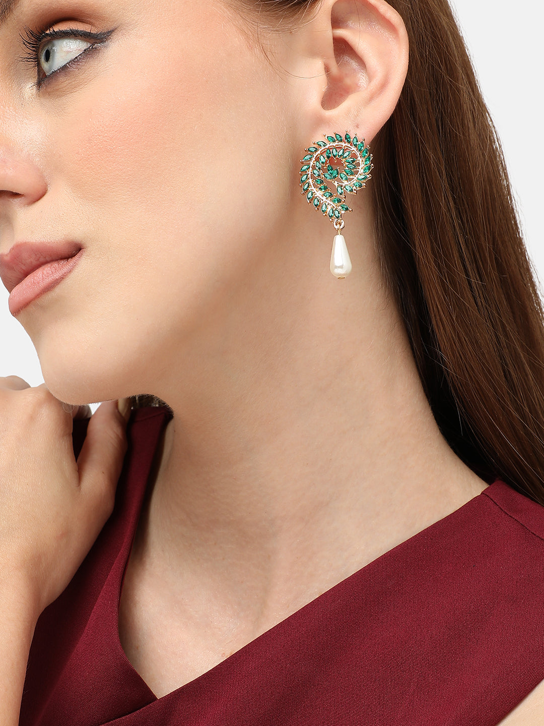 GOLD PLATED PARTY DESIGNER STONE DROP EARRING FOR WOMEN