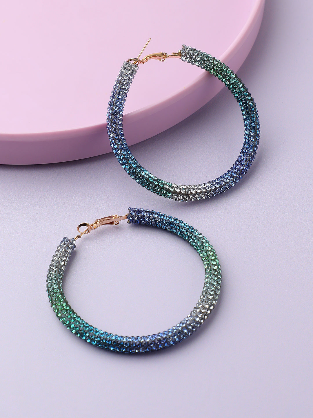 GOLD PLATED PARTY DESIGNER STONE HOOP EARRING FOR WOMEN