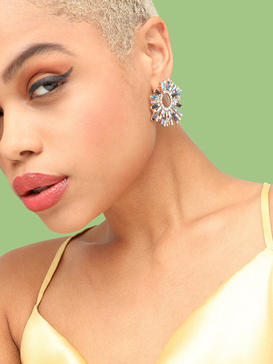 GOLD PLATED PARTY DESIGNER STONE STUD FOR WOMEN