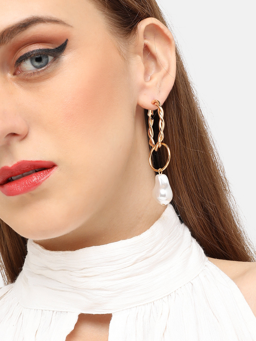 GOLD PLATED PARTY DESIGNER STONE DROP EARRING FOR WOMEN