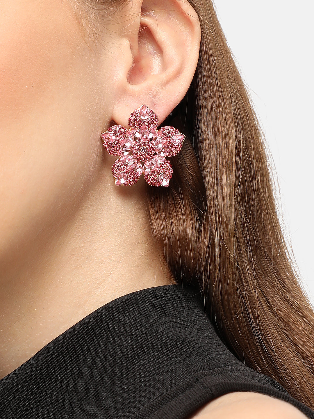 GOLD PLATED PARTY DESIGNER STONE STUD FOR WOMEN