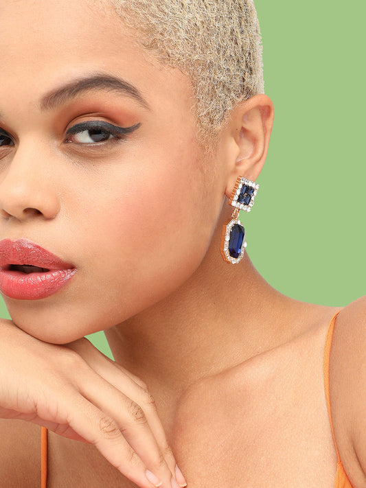 GOLD PLATED PARTY DESIGNER STONE DROP EARRING FOR WOMEN