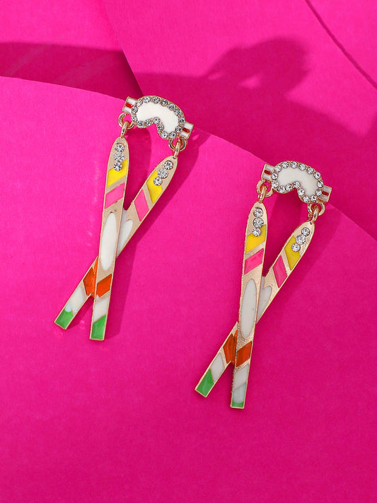 GOLD PLATED PARTY DESIGNER STONE DROP EARRING FOR WOMEN