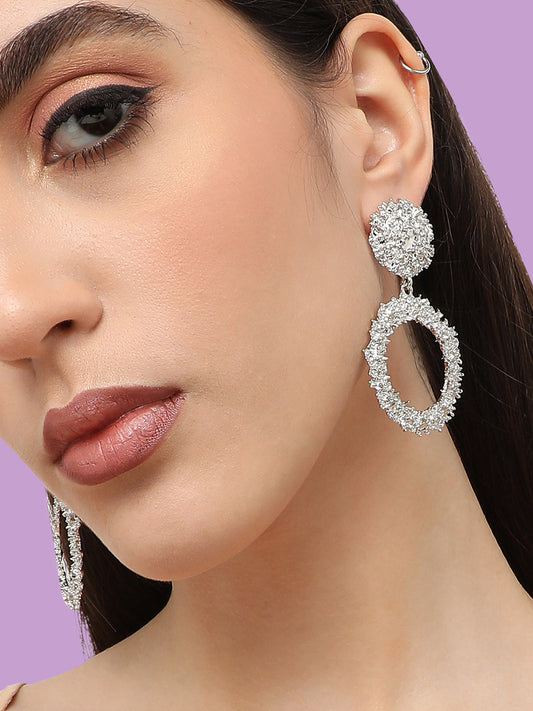 Silver Plated Designer Stone Party Drop Earring For Women