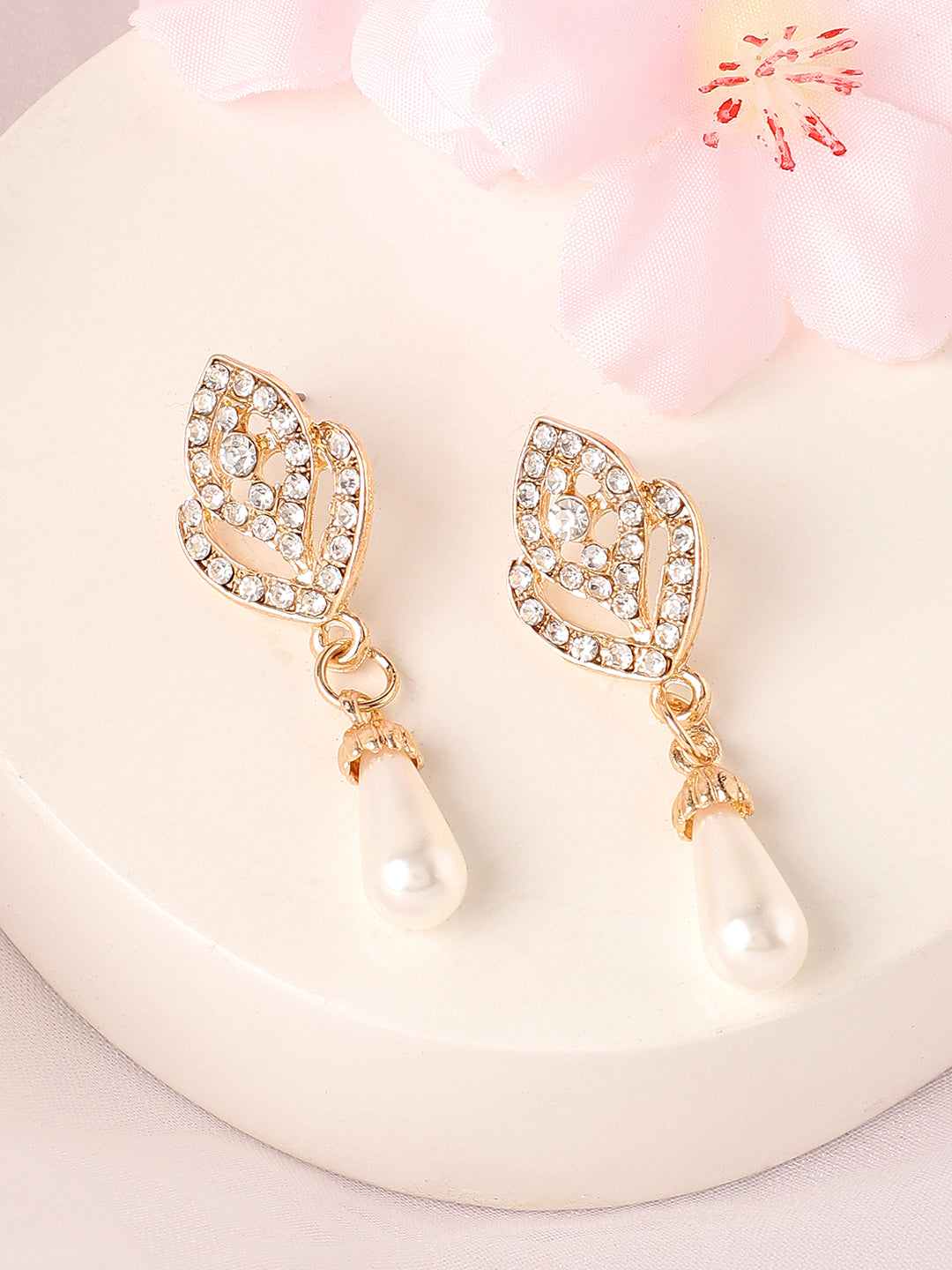 Gold Plated Pearls Party Drop Earring For Women