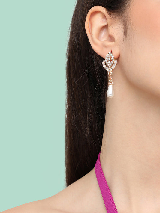 Gold Plated Pearls Party Drop Earring For Women