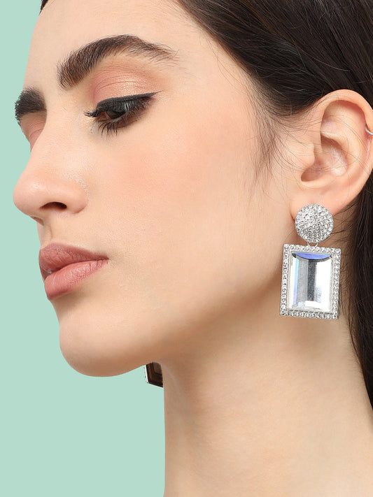Silver Plated Designer Stone Party Drop Earring For Women