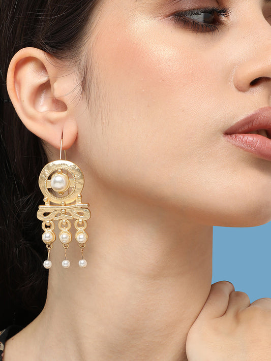 Gold Plated Pearls Party Drop Earring For Women