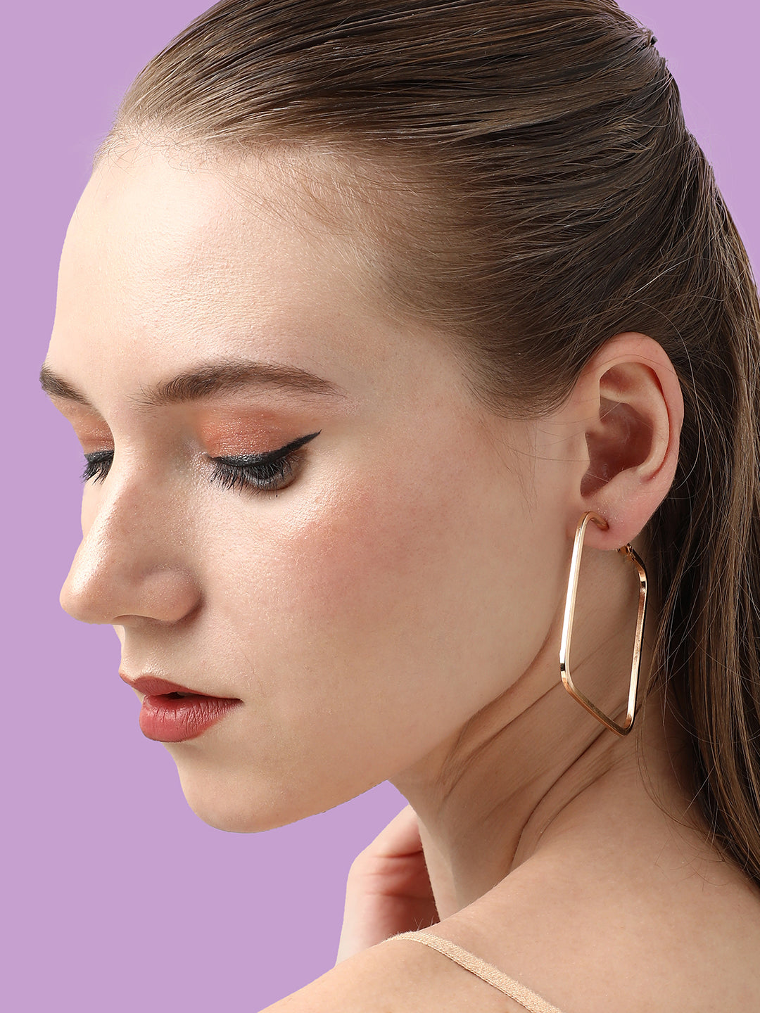 GOLD PLATED PARTY DESIGNER STONE HOOP EARRING FOR WOMEN