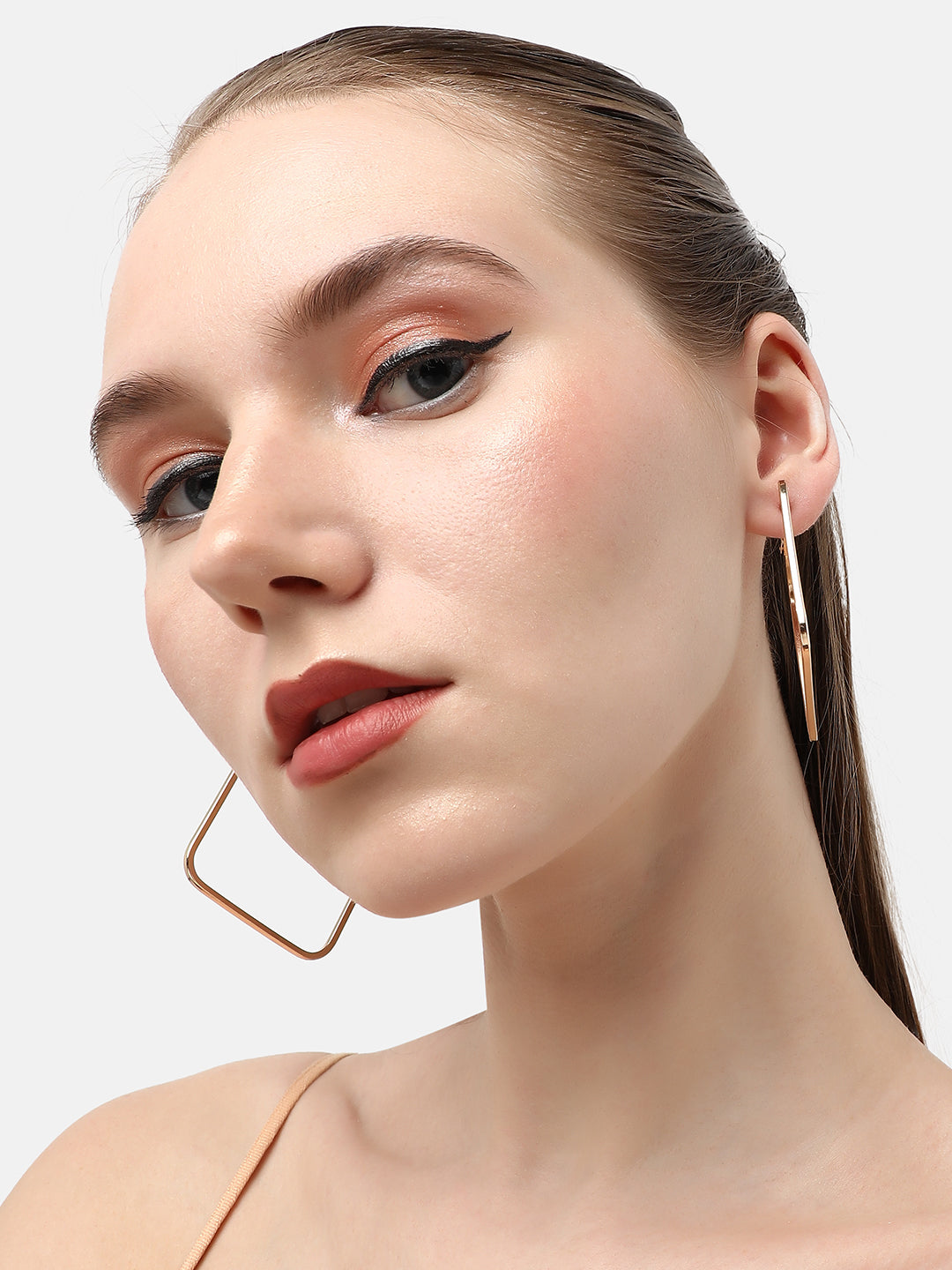 GOLD PLATED PARTY DESIGNER STONE HOOP EARRING FOR WOMEN