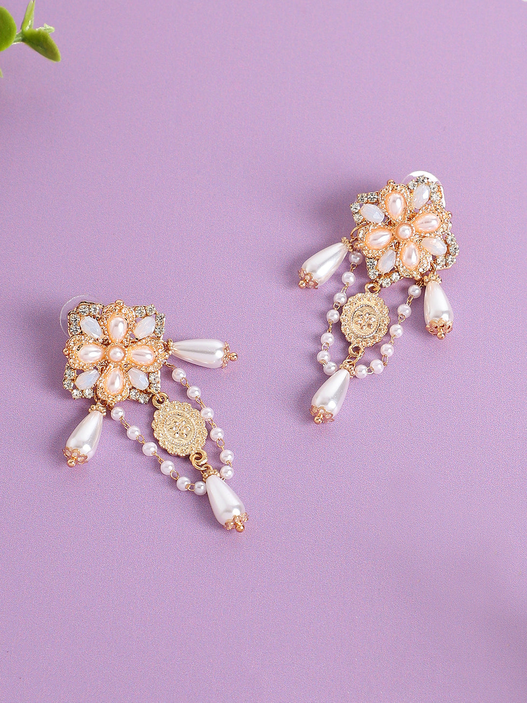 Gold Plated Pearls Party Drop Earring For Women