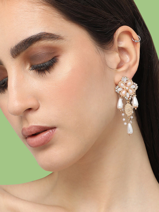 Gold Plated Pearls Party Drop Earring For Women