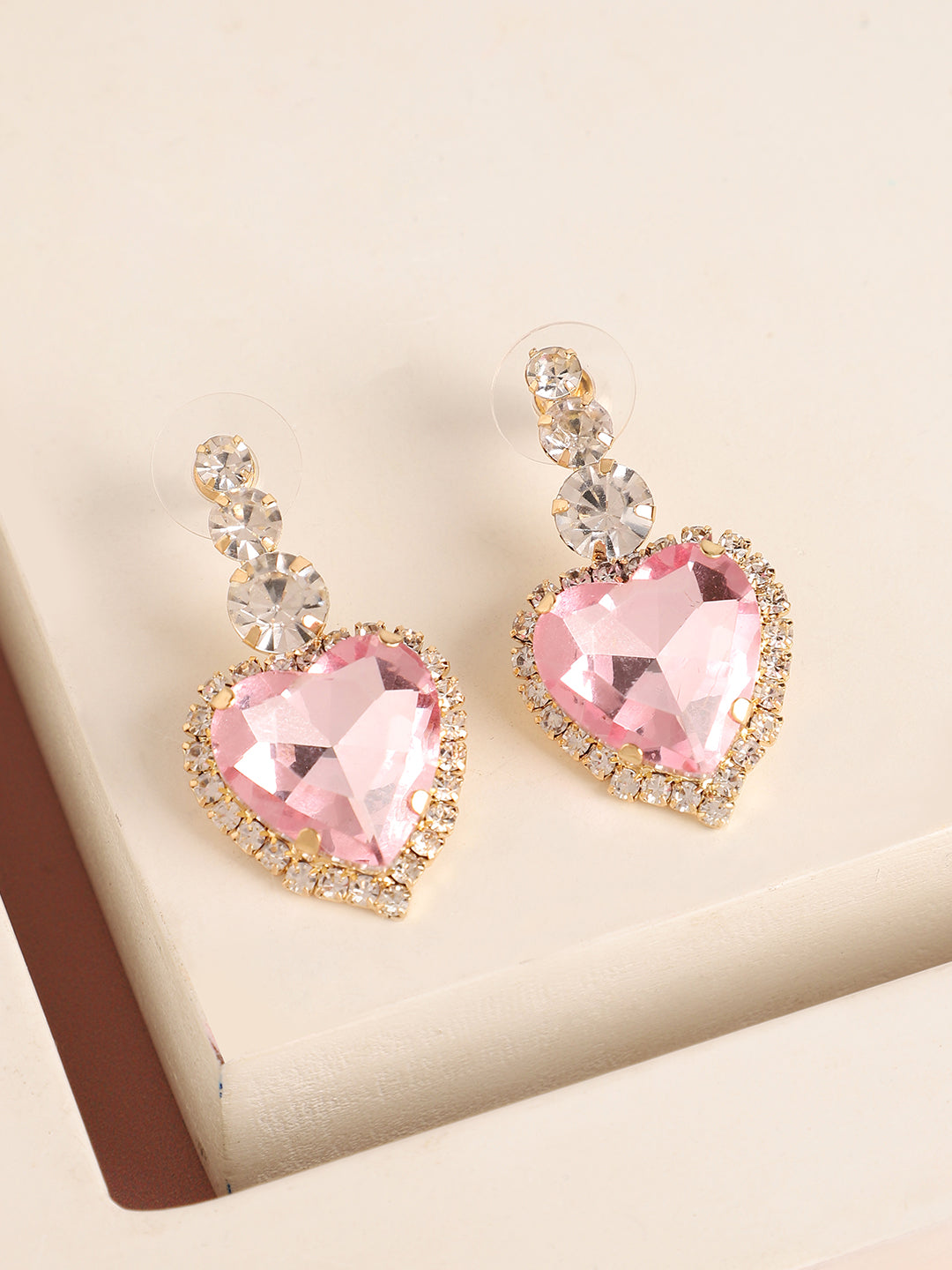 Pink Heart Silver Earrings