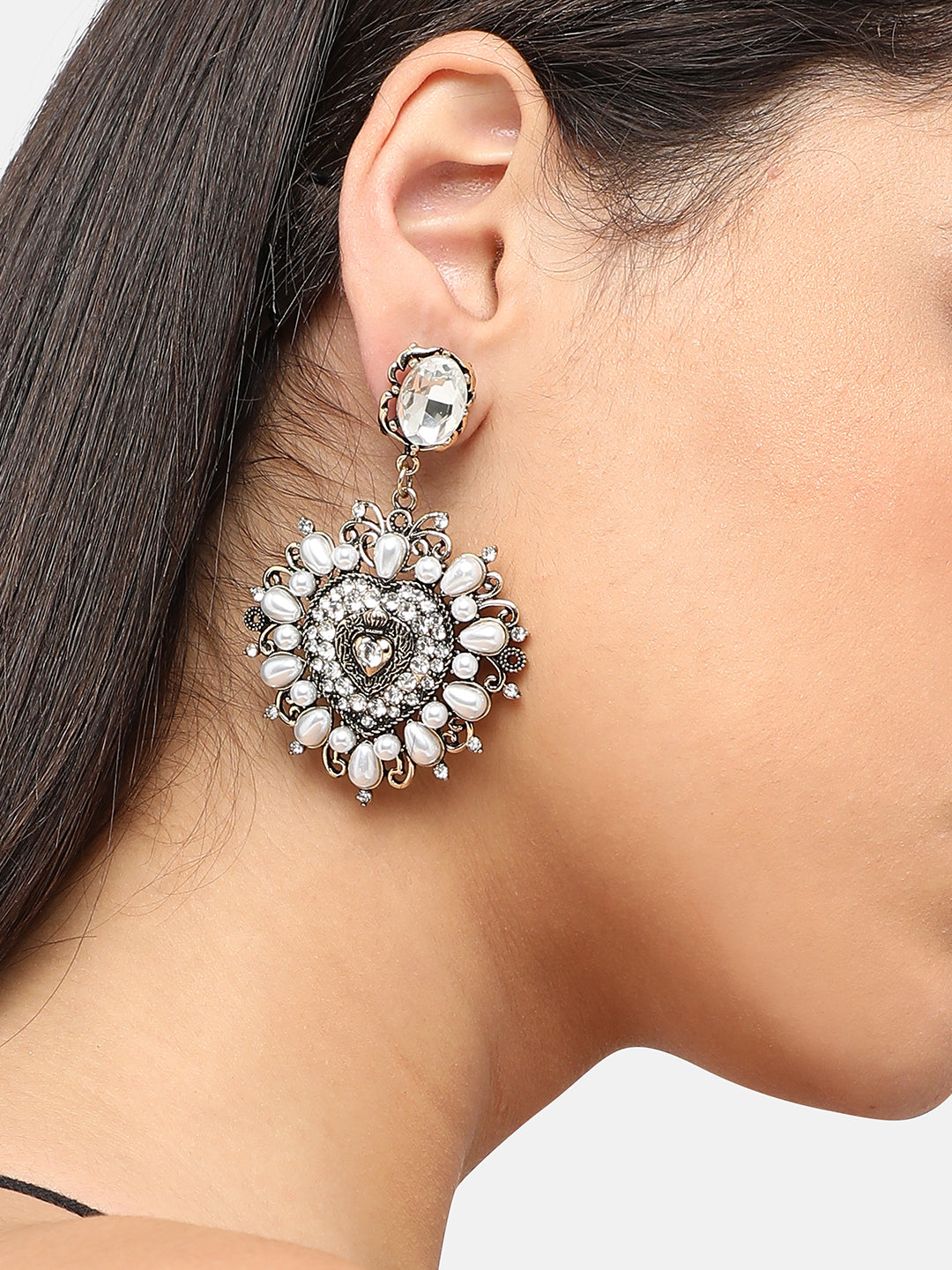 Gold Plated Pearls Party Drop Earring For Women