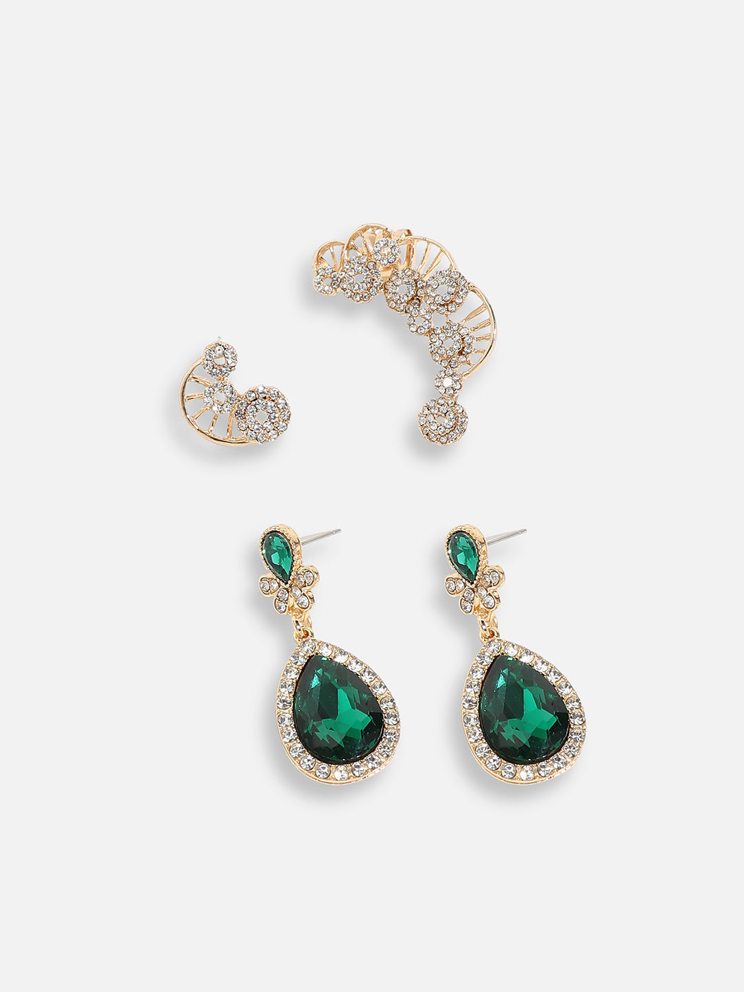 Pack Of Gold-Plated Drop Earrings & Ear Cuff