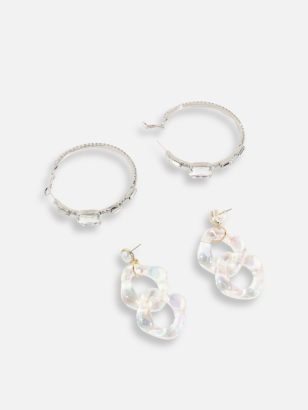 Pack Of Gold-Plated & Silver-Plated Drop & Hoop Earrings