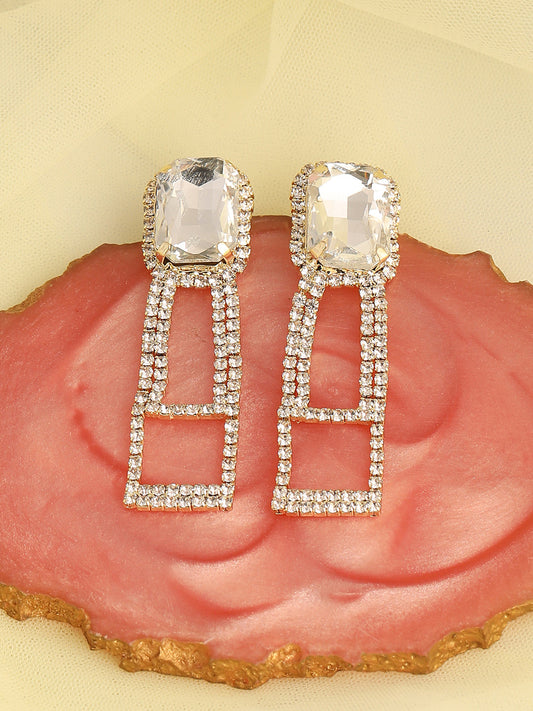 GOLD PLATED PARTY DESIGNER STONE DROP EARRING FOR WOMEN