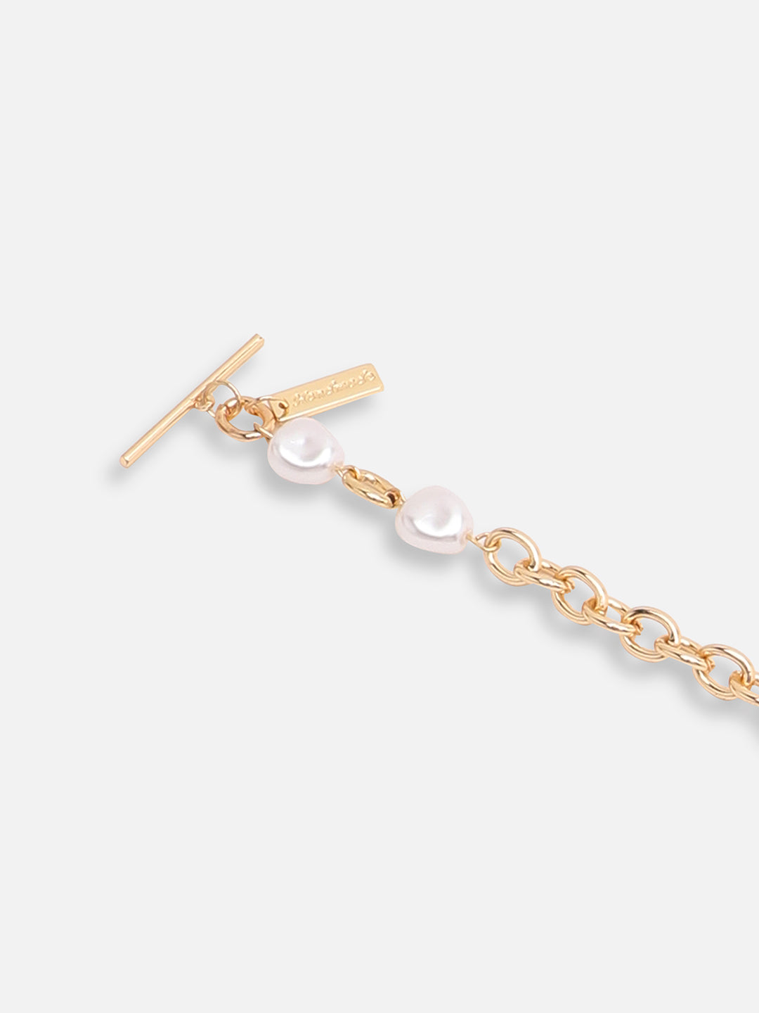 GOLD PLATED CASUAL PEARLS LINK BRACELET FOR WOMEN