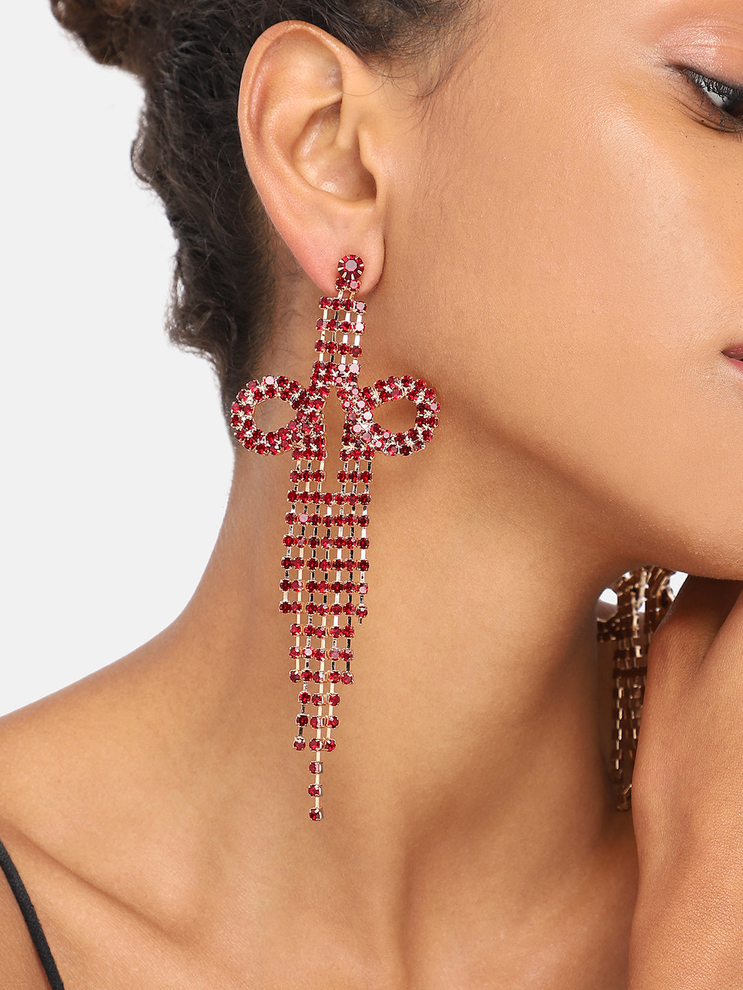 GOLD PLATED PARTY DESIGNER STONE DROP EARRING FOR WOMEN
