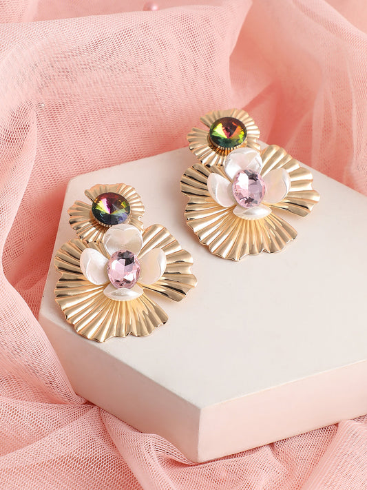 GOLD PLATED PARTY DESIGNER STONE DROP EARRING FOR WOMEN