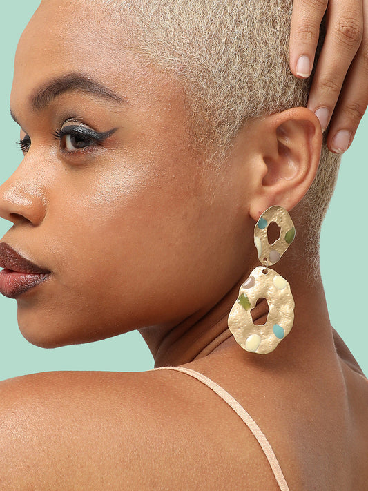 GOLD PLATED PARTY DESIGNER STONE DROP EARRING FOR WOMEN