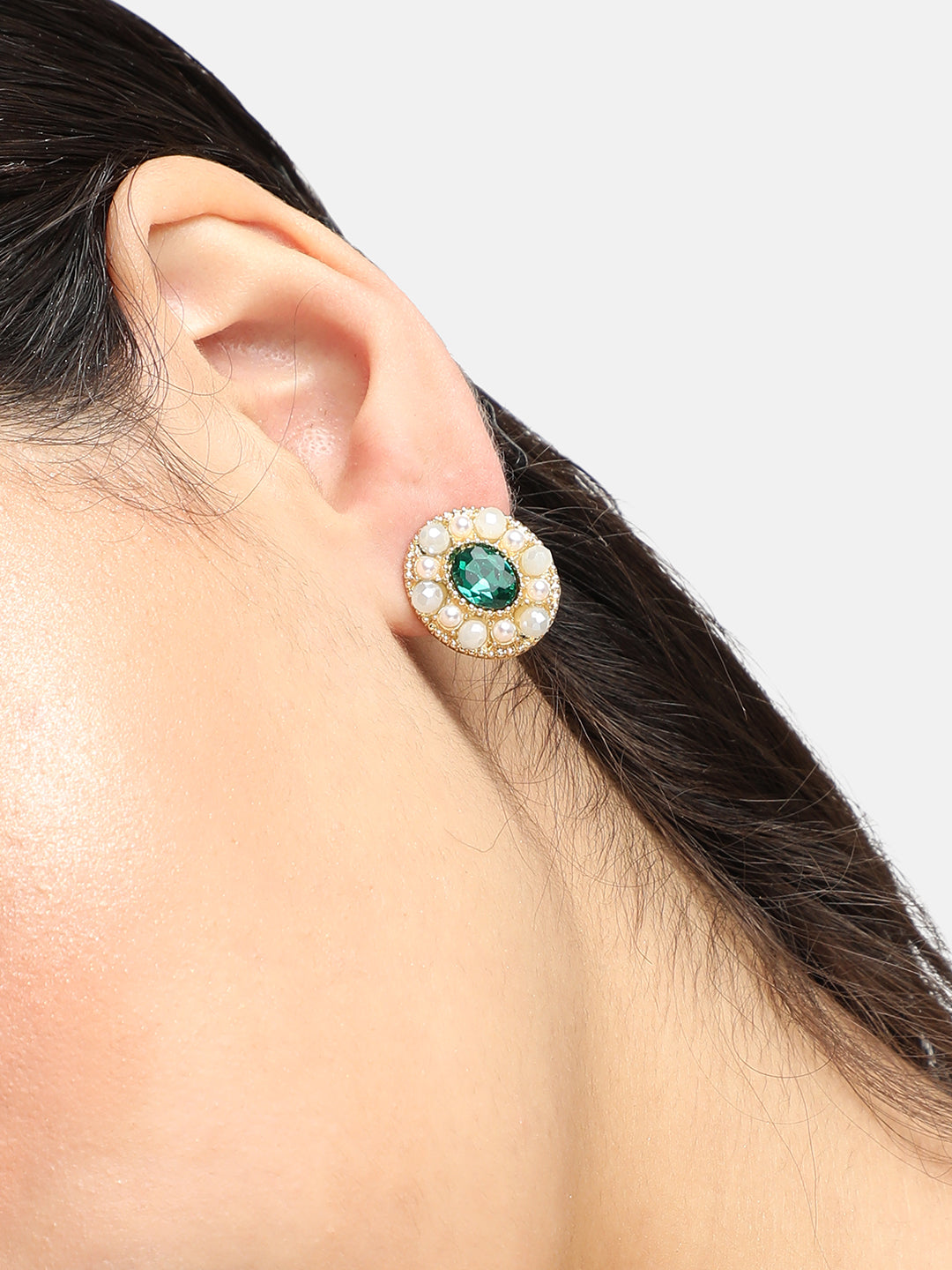 GOLD PLATED PARTY DESIGNER STONE STUD FOR WOMEN