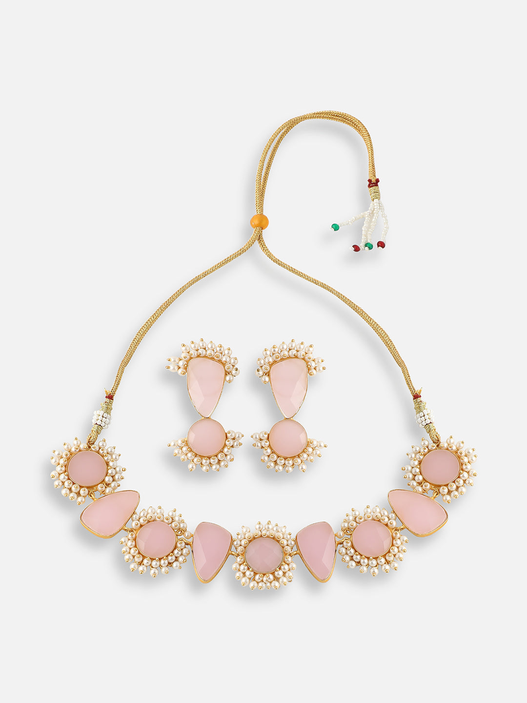 GOLD PLATED DESIGNER STONE BEADED NECKLACE AND EARRING SET