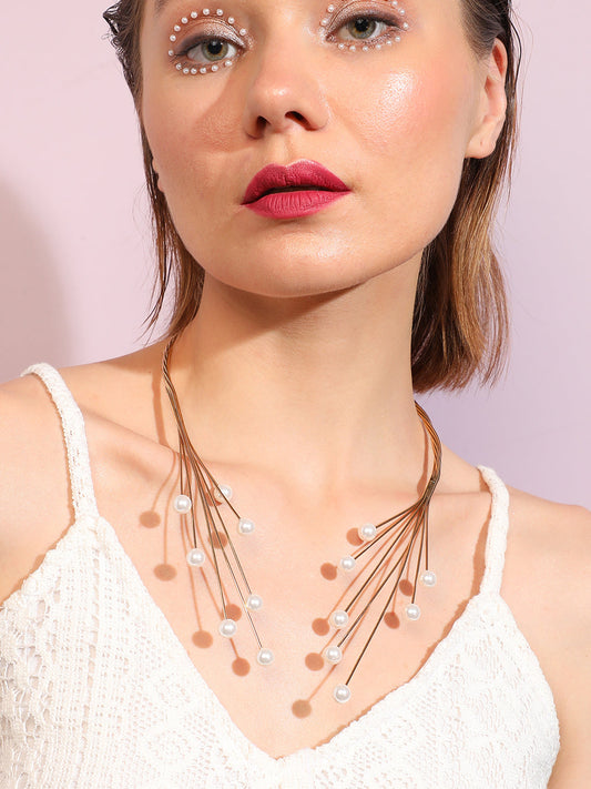 Gold Plated Pearls Party Necklace