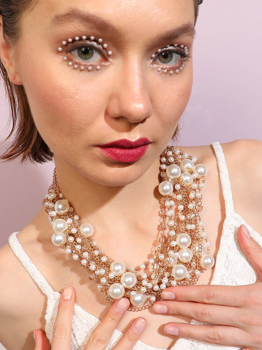 Gold Plated Pearls Party Necklace