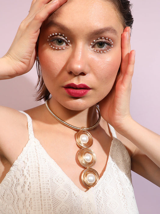 Gold Plated Pearls Party Necklace