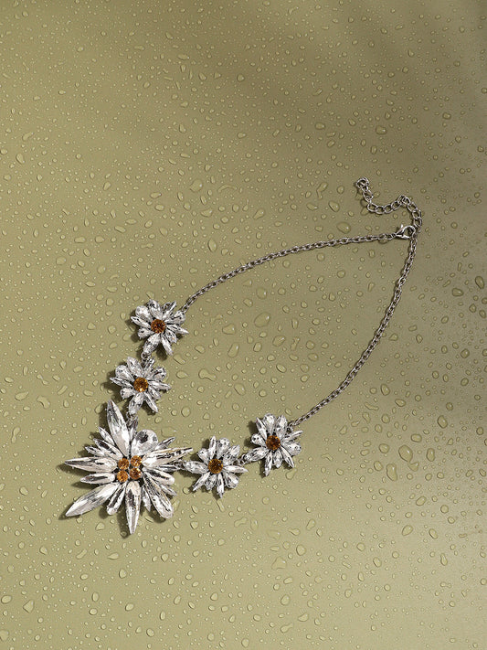 SILVER PLATED PARTY DESIGNER STONE STATEMENT NECKLACE FOR WOMEN