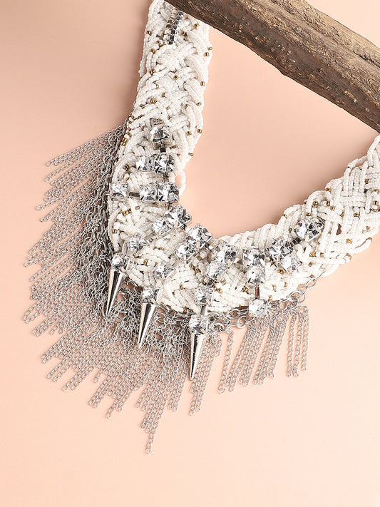 SILVER PLATED PARTY DESIGNER STONE STATEMENT NECKLACE FOR WOMEN