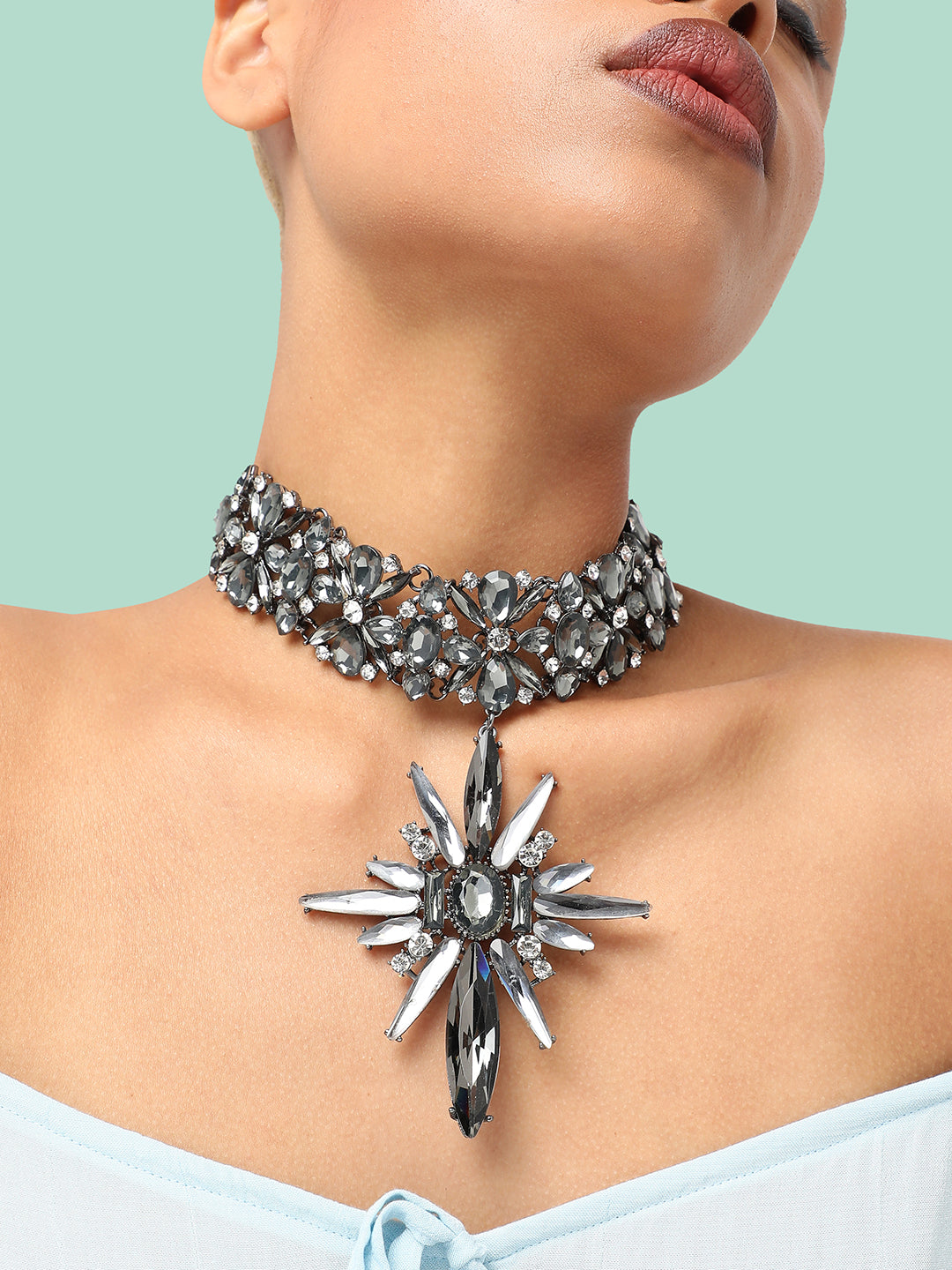 GOLD PLATED PARTY DESIGNER STONE STATEMENT NECKLACE FOR WOMEN