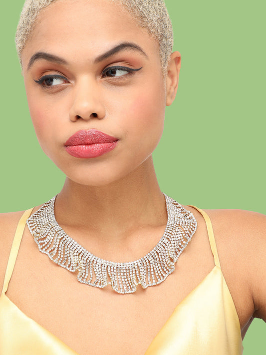 GOLD PLATED PARTY DESIGNER STONE STATEMENT NECKLACE FOR WOMEN