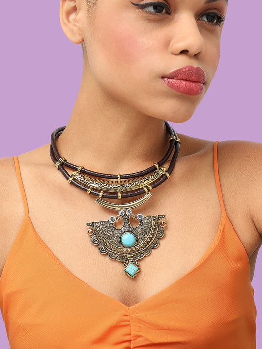 GOLD PLATED PARTY DESIGNER STONE STATEMENT NECKLACE FOR WOMEN