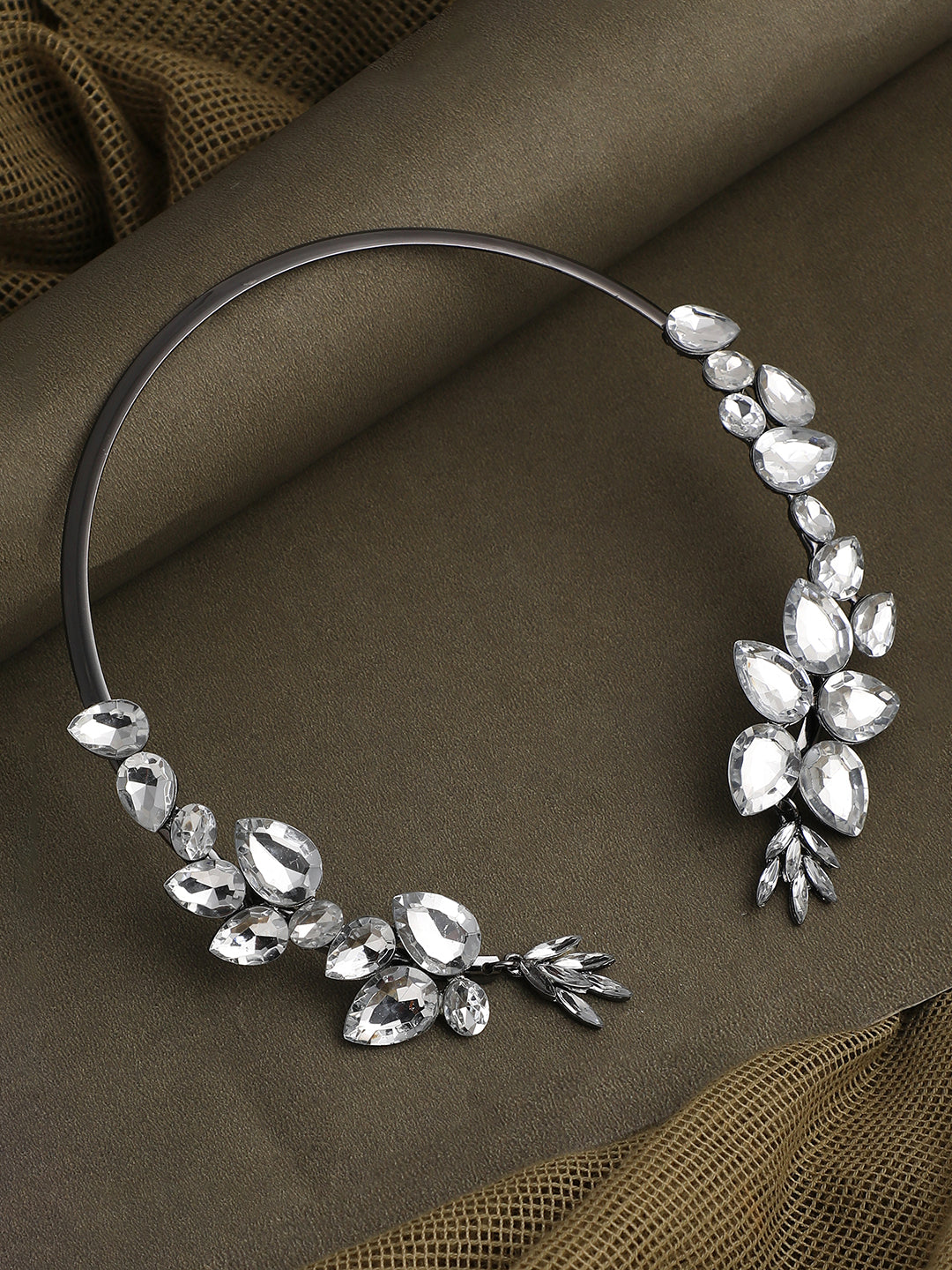 SILVER PLATED PARTY DESIGNER STONE CHOKER NECKLACE FOR WOMEN
