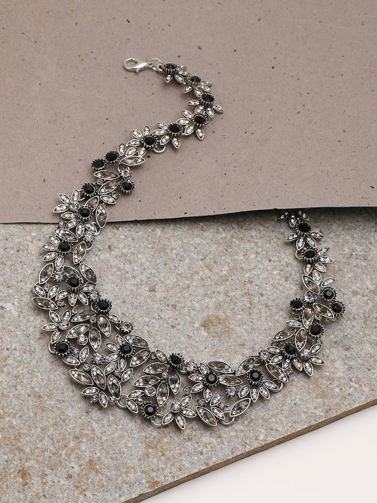 SILVER PLATED PARTY DESIGNER STONE STATEMENT NECKLACE FOR WOMEN