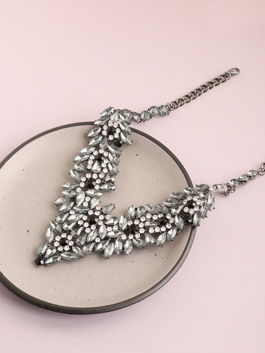 GOLD PLATED PARTY DESIGNER STONE STATEMENT NECKLACE FOR WOMEN